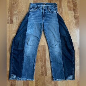 Upcycled Reworked MOTHER Two Tone Denim Barrel Jeans with Bronze Details sz 27